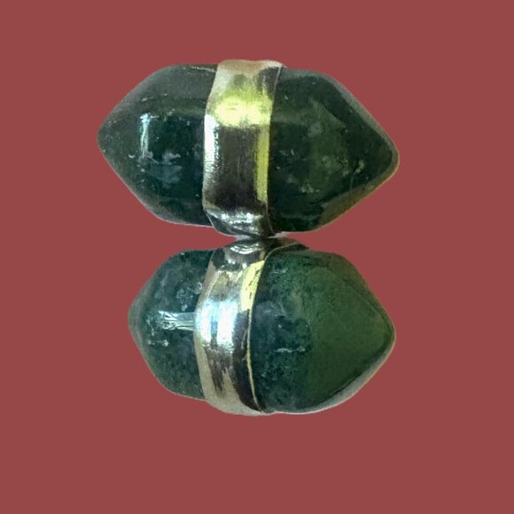 Dark Green Modern Maya Jade Post Earrings with Sterling Silver with Dust bag - Picture 4 of 9